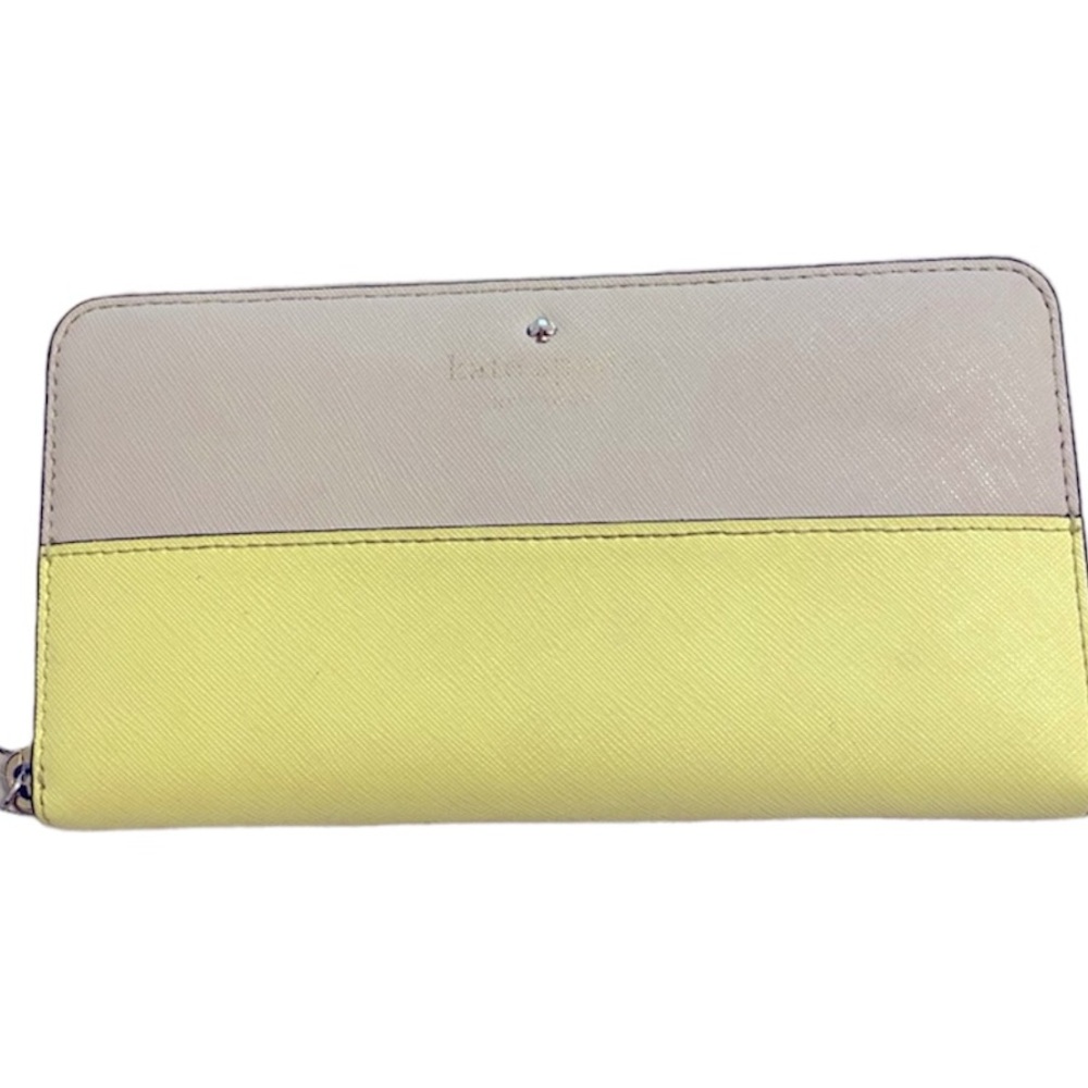 Kate spade Slim Wallet Colorblock pastel yellow and beige EUC